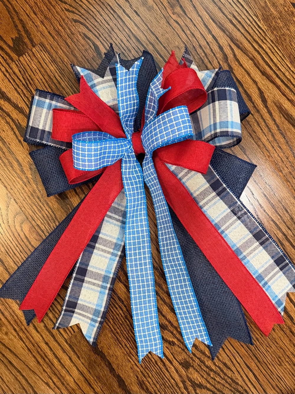 Patriotic Red, Blue & Cream Decorative Wreath Bow